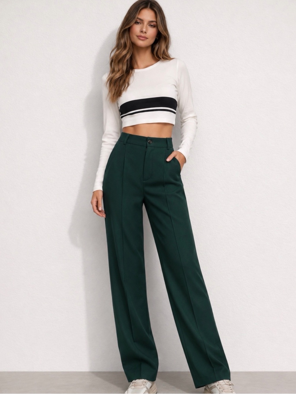 ZARA Francoise Olive Green High Rise Trouser Pants Size Large